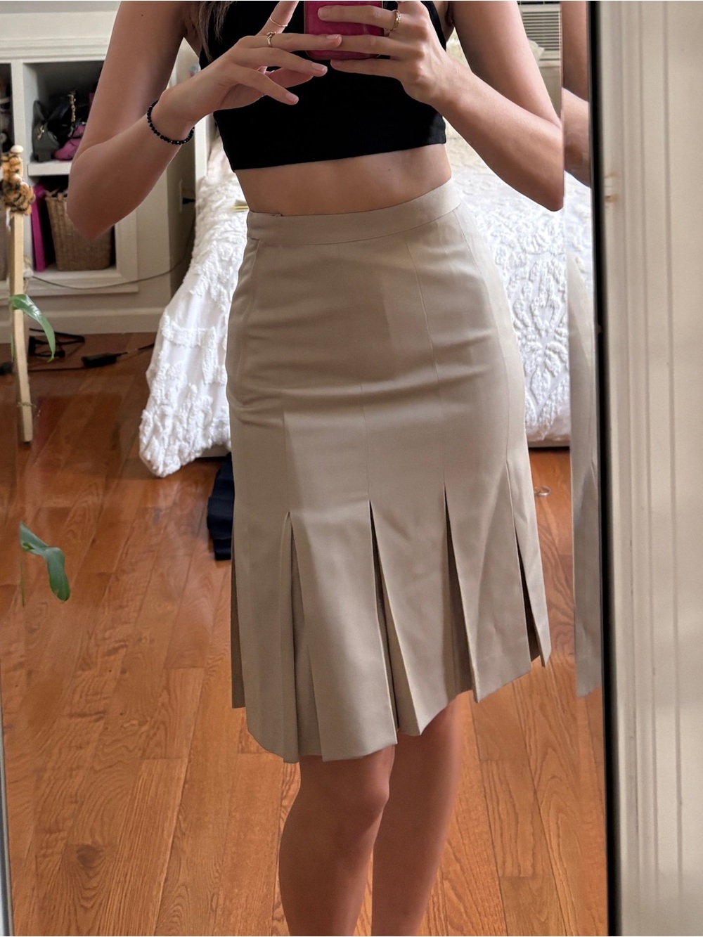 Tan Pleaded Midi Skirt